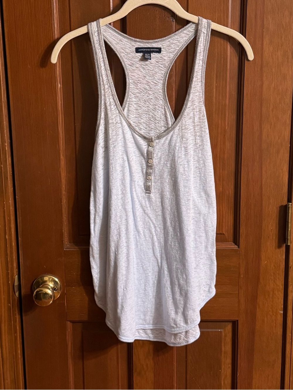 American Eagle Outfitters Light Blue/grey Trim Racerback Henley Tank Top